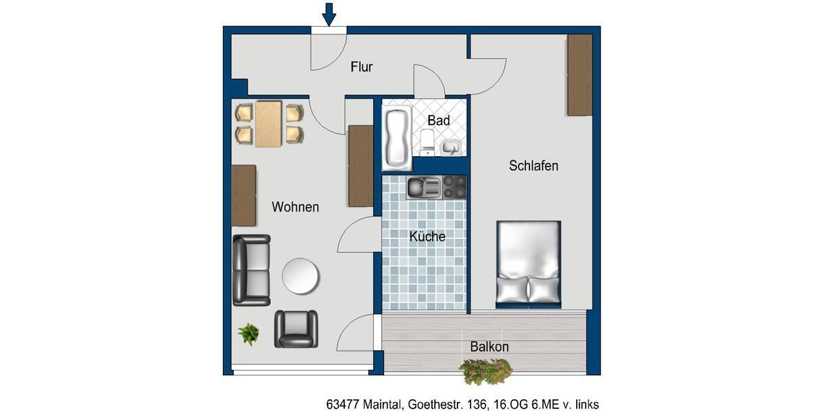 Etagenwohnung Maintal - 2 Zimmer, 65 m&sup2;, 686&euro; | Angebot:25442002