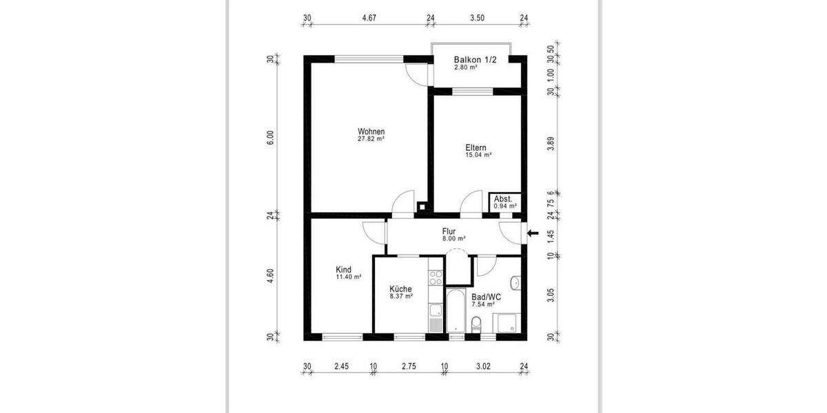 Etagenwohnung Hanau Lamboy - 3 Zimmer, 82 m&sup2;, 1.150&euro; | Angebot:26351468