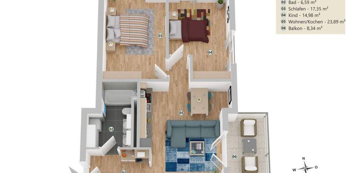 Etagenwohnung Karben Klein-Karben - 3 Zimmer, 72 m&sup2;, 415.000&euro; | Angebot:25728768