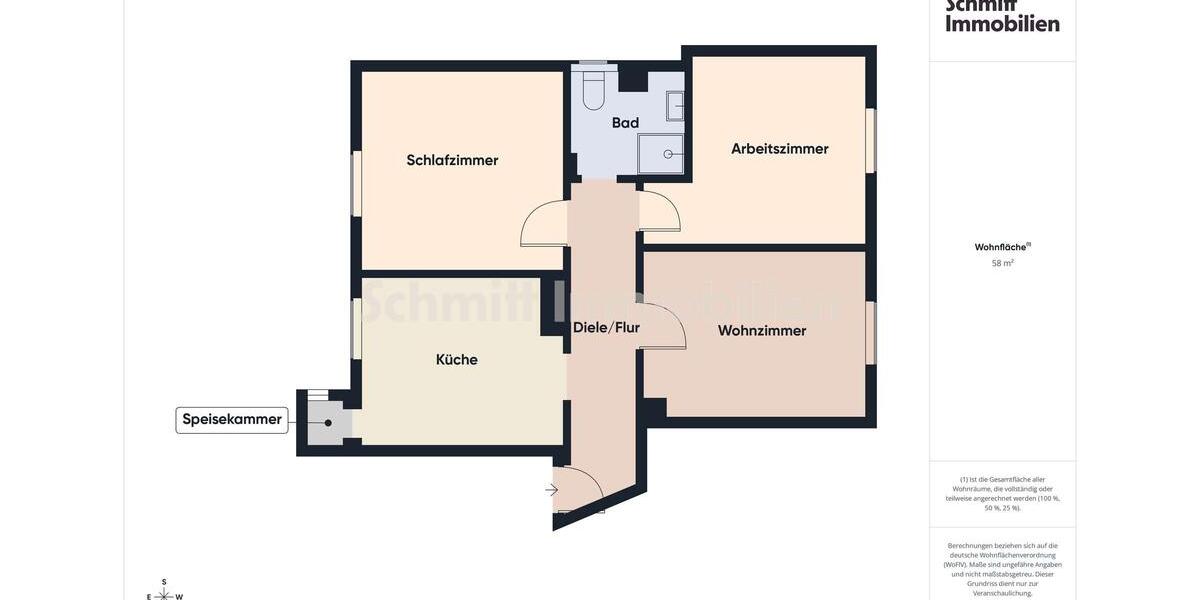 Etagenwohnung Frankfurt am Main West - 3 Zimmer, 58 m&sup2;, 870&euro; | Angebot:26536358