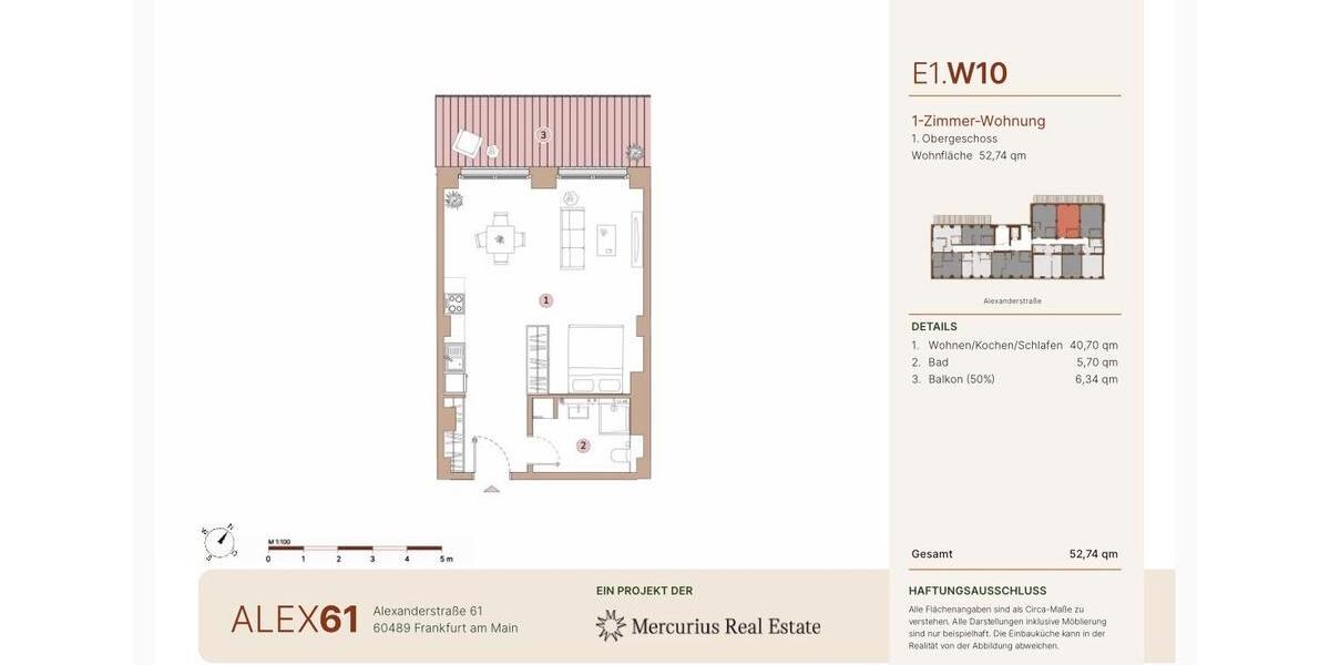 Etagenwohnung Frankfurt am Main Rödelheim - 1 Zimmer, 53 m&sup2;, 1.450&euro; | Angebot:26265645