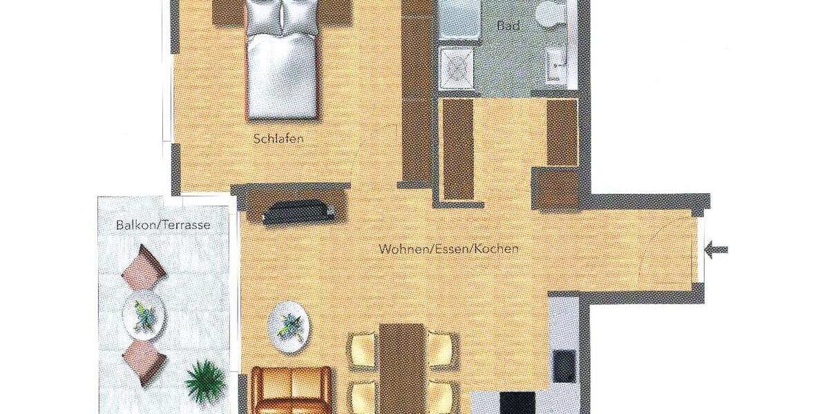 Terrassenwohnung Frankfurt am Main Mitte-West - 2 Zimmer, 52 m&sup2;, 1.290&euro; | Angebot:25395524