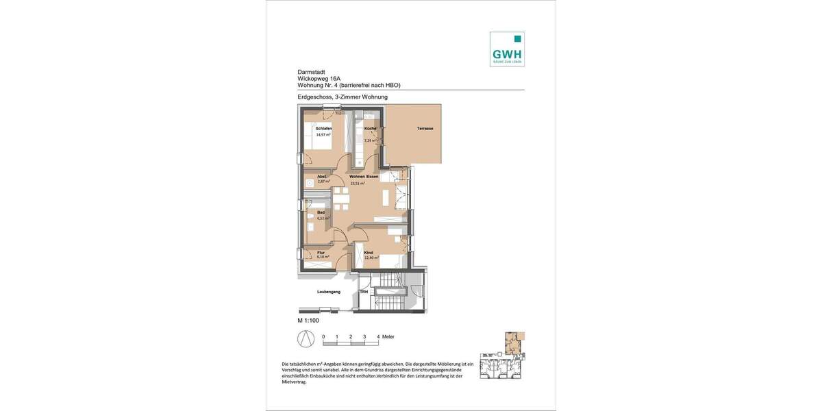 Etagenwohnung Darmstadt Kranichstein - 3 Zimmer, 78 m&sup2;, 1.075&euro; | Angebot:25534951