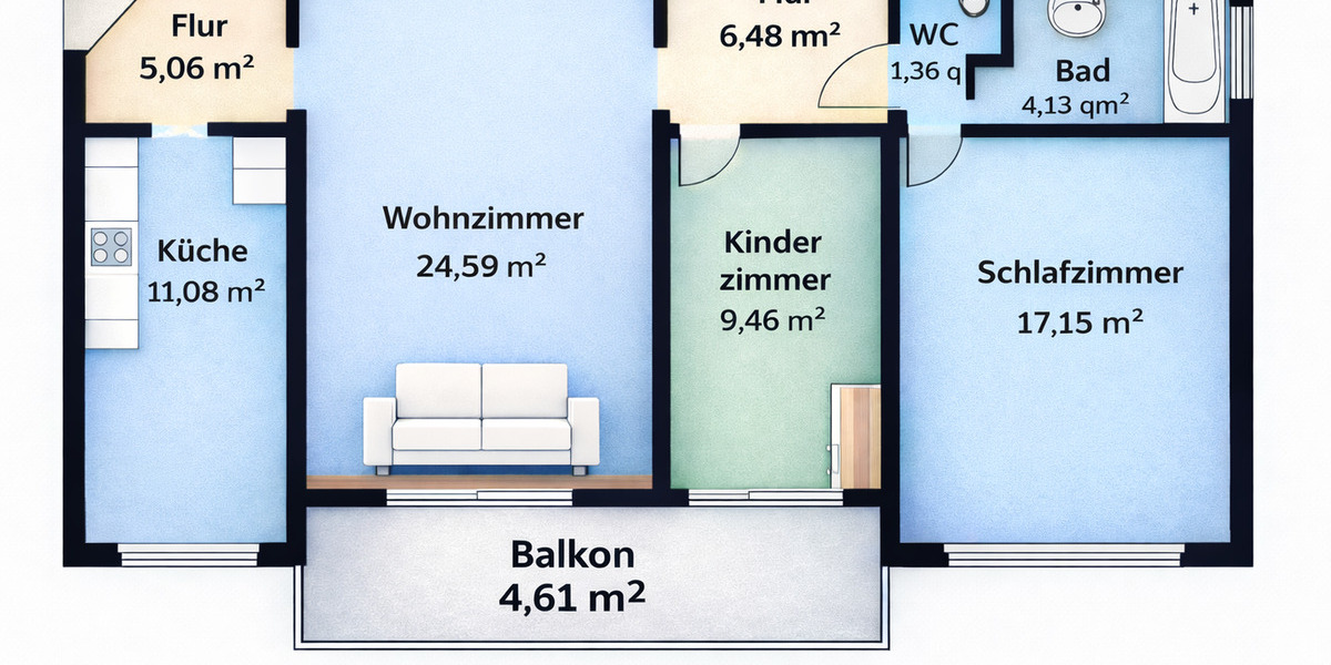 Etagenwohnung Frankfurt am Main Eckenheim - 3 Zimmer, 84 m&sup2;, 1.200&euro; | Angebot:26451927