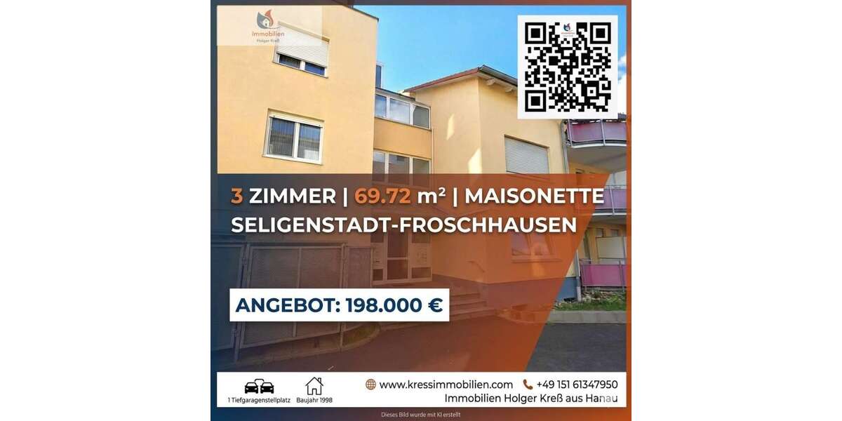 Etagenwohnung Seligenstadt - 3 Zimmer, 70 m&sup2;, 198.000&euro; | Angebot:26765470