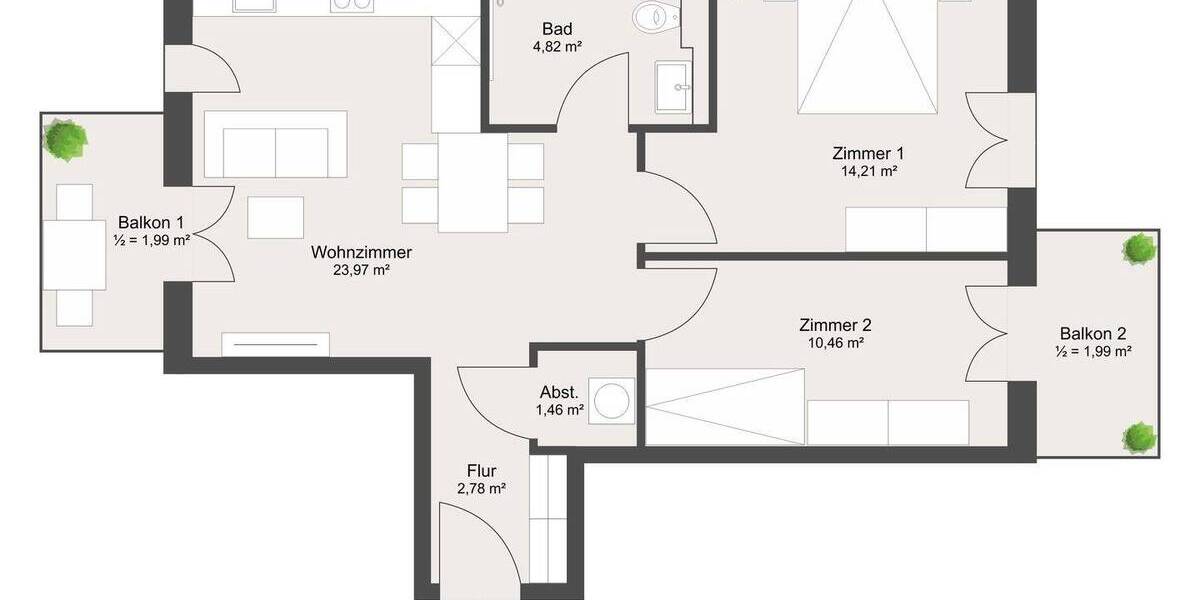 Etagenwohnung Frankfurt am Main Sachsenhausen - 3 Zimmer, 61 m&sup2;, 599.000&euro; | Angebot:26879069