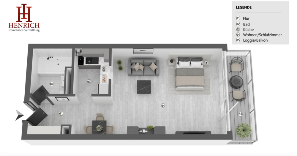 Etagenwohnung Frankfurt Nied - 1 Zimmer, 32 m&sup2;, 160.000&euro; | Angebot:27267259