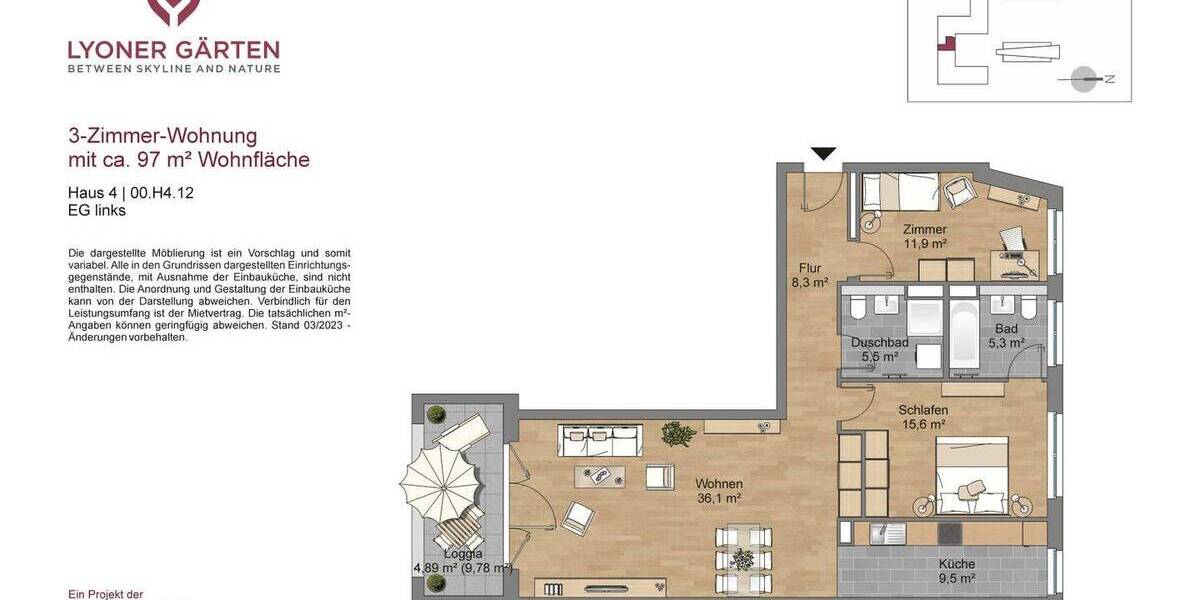 Etagenwohnung Frankfurt am Main Schwanheim - 3 Zimmer, 97 m&sup2;, 1.550&euro; | Angebot:26556621