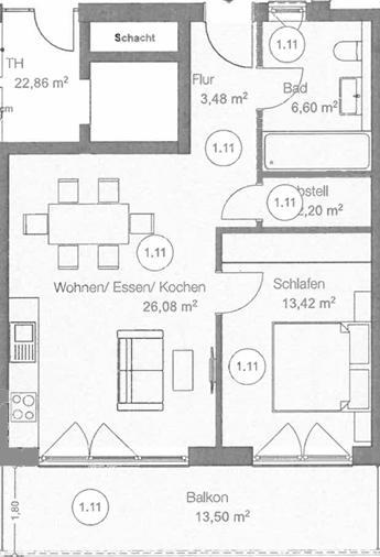 Etagenwohnung Frankfurt Am Main Unterliederbach - 2 Zimmer, 58 m&sup2;, 379.000&euro; | Angebot:27303258