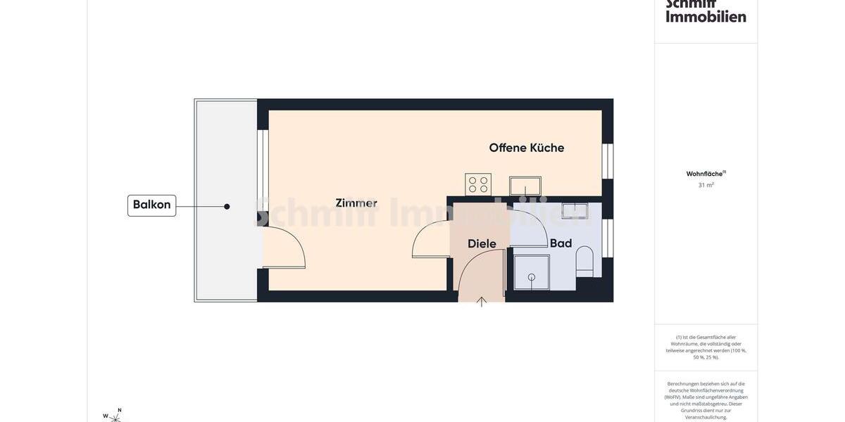 Etagenwohnung Frankfurt am Main Ostend - 1 Zimmer, 31 m&sup2;, 1.000&euro; | Angebot:26618609