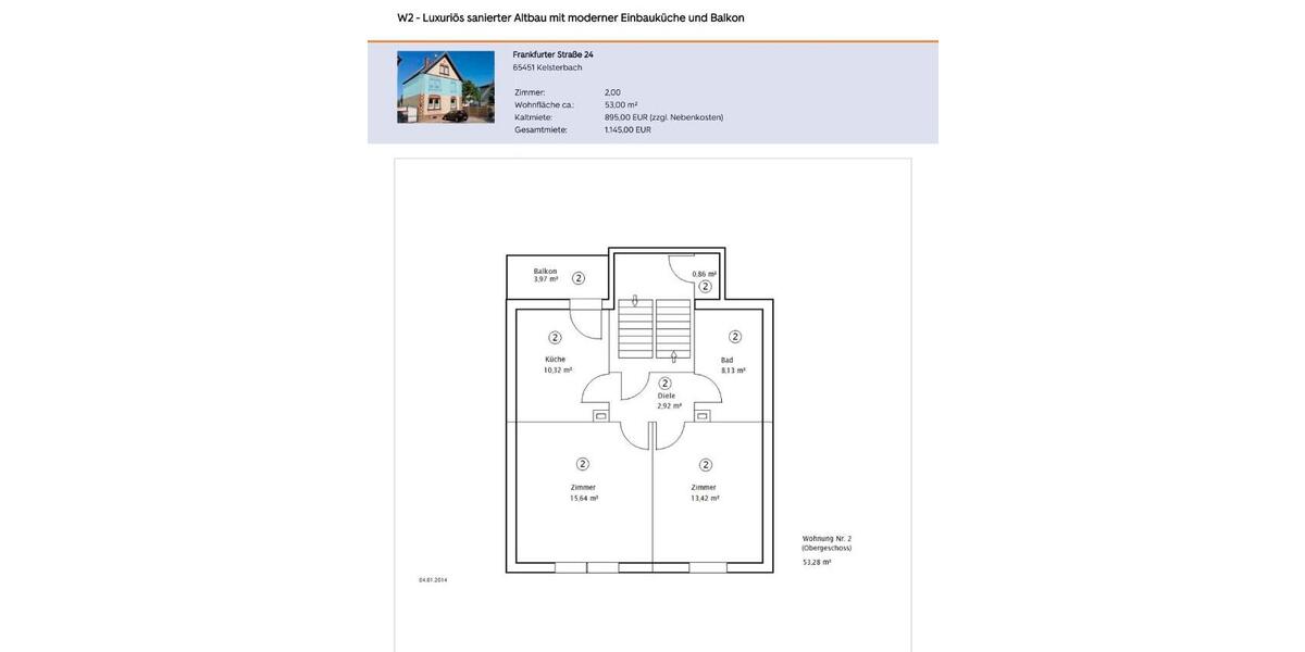 Etagenwohnung Kelsterbach - 2 Zimmer, 53 m&sup2;, 1.145&euro; | Angebot:25662532