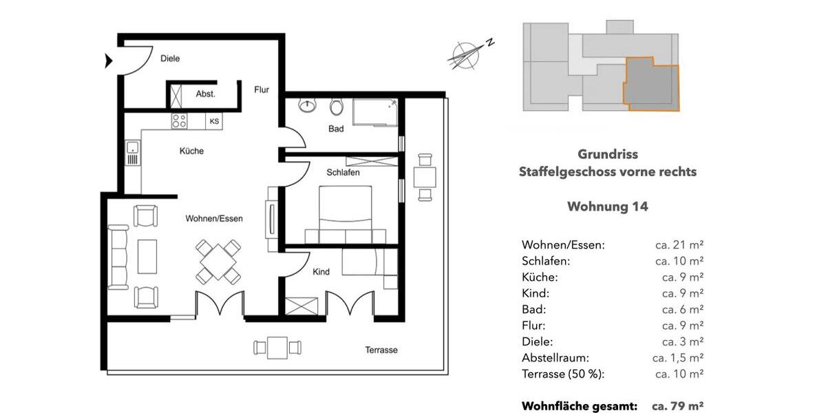 Hochwertige 2,5-Zimmer-Penthouse-Wohnung mit Einbauküche und Aufzug 2.5 zimmer