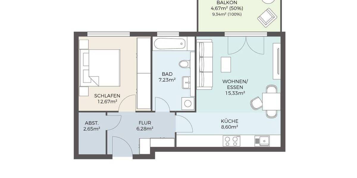 Etagenwohnung Frankfurt am Main Nied - 2 Zimmer, 57 m&sup2;, 385.000&euro; | Angebot:25690836