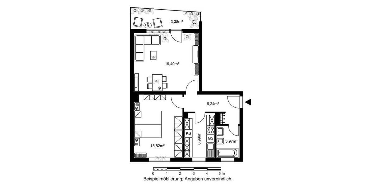 Etagenwohnung Bad Vilbel Siedlung Heilsberg - 2 Zimmer, 55 m&sup2;, 690&euro; | Angebot:25695809