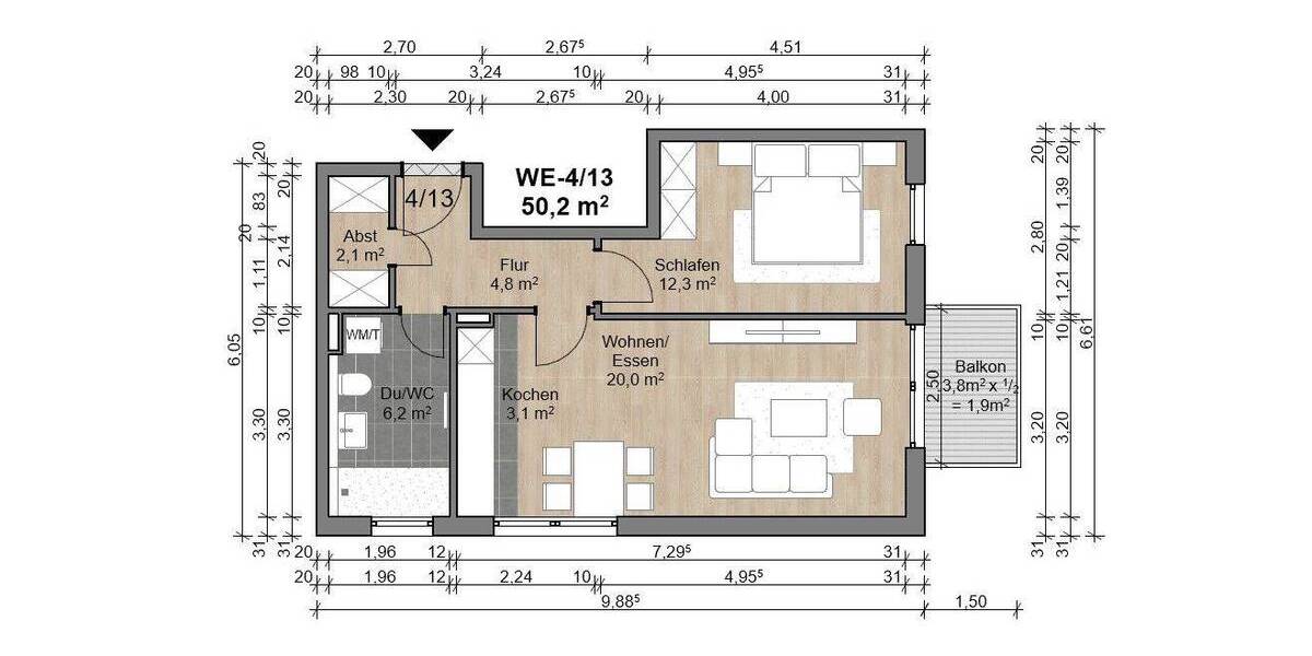 Etagenwohnung Offenbach am Main Bürgel - 2 Zimmer, 50 m&sup2;, 273.020&euro; | Angebot:26919849