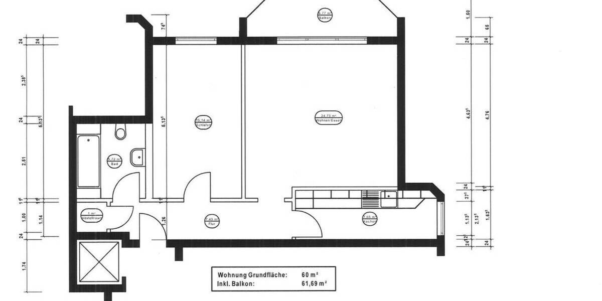 Etagenwohnung Karben Groß-Karben - 2 Zimmer, 61 m&sup2;, 750&euro; | Angebot:26874977