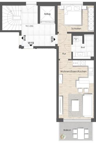 Etagenwohnung Bad Vilbel - 2 Zimmer, 49 m&sup2;, 1.050&euro; | Angebot:26679446