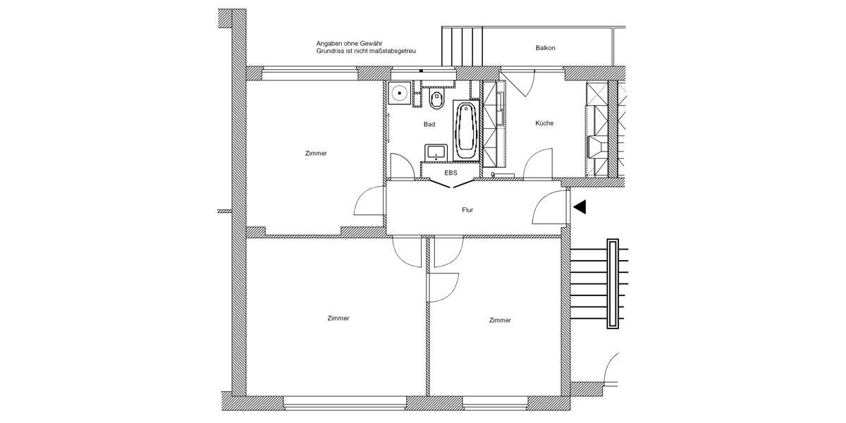 Erdgeschoßwohnung Frankfurt am Main Mitte-Nord - 3 Zimmer, 69 m&sup2;, 1.113&euro; | Angebot:26532059
