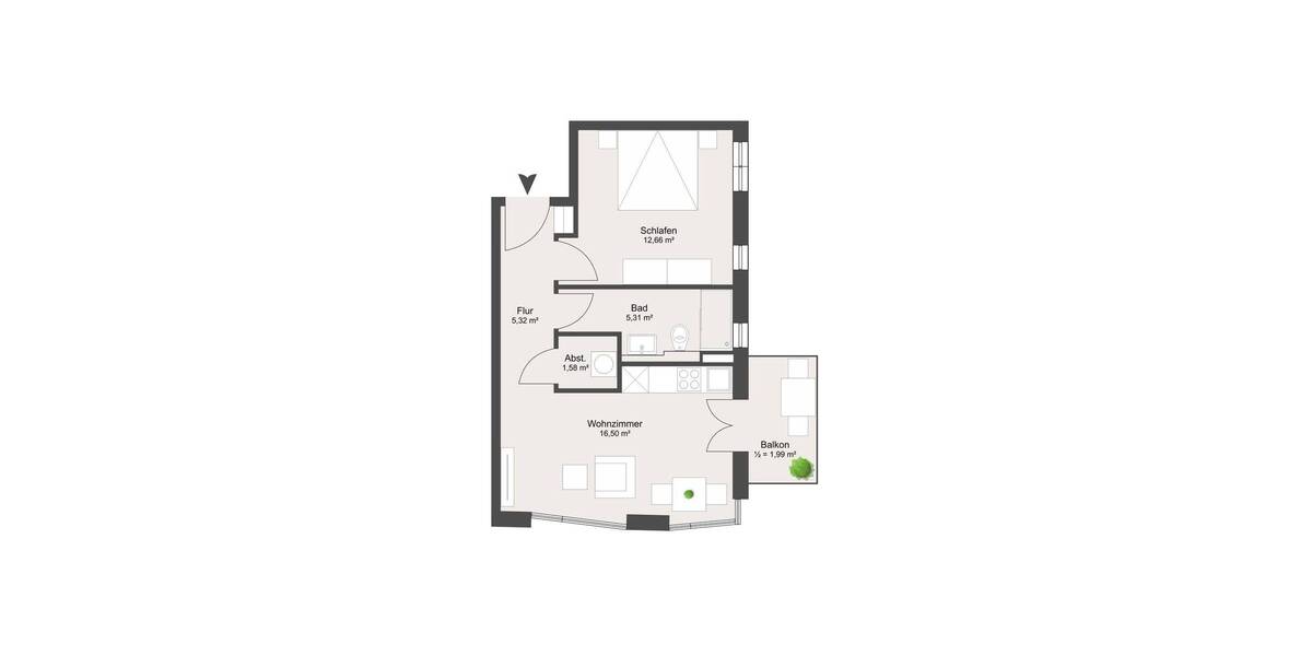 Etagenwohnung Frankfurt Sachsenhausen - 2 Zimmer, 43 m&sup2;, 435.000&euro; | Angebot:26450102