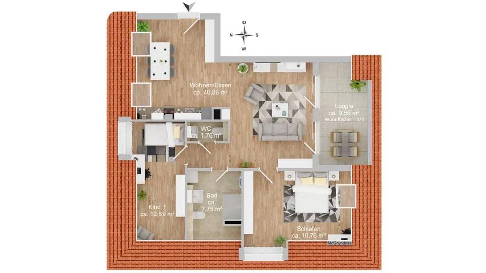 Etagenwohnung Frankfurt am Main Ginnheim - 3 Zimmer, 82 m&sup2;, 1.900&euro; | Angebot:23330566