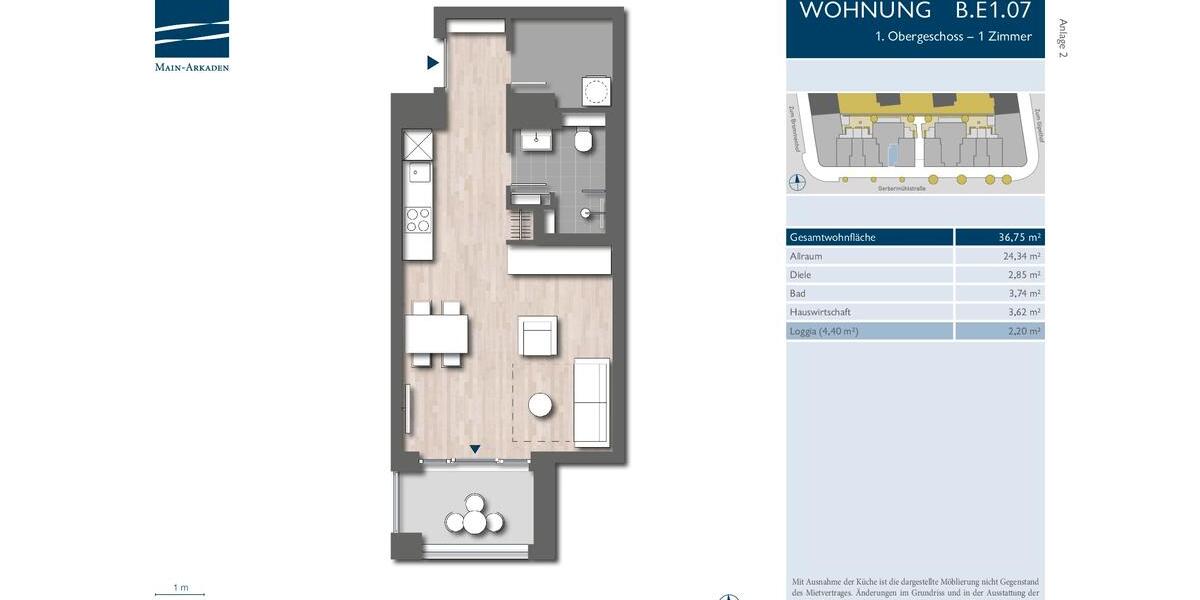 Etagenwohnung Frankfurt am Main Sachsenhausen - 1 Zimmer, 37 m&sup2;, 840&euro; | Angebot:26423735