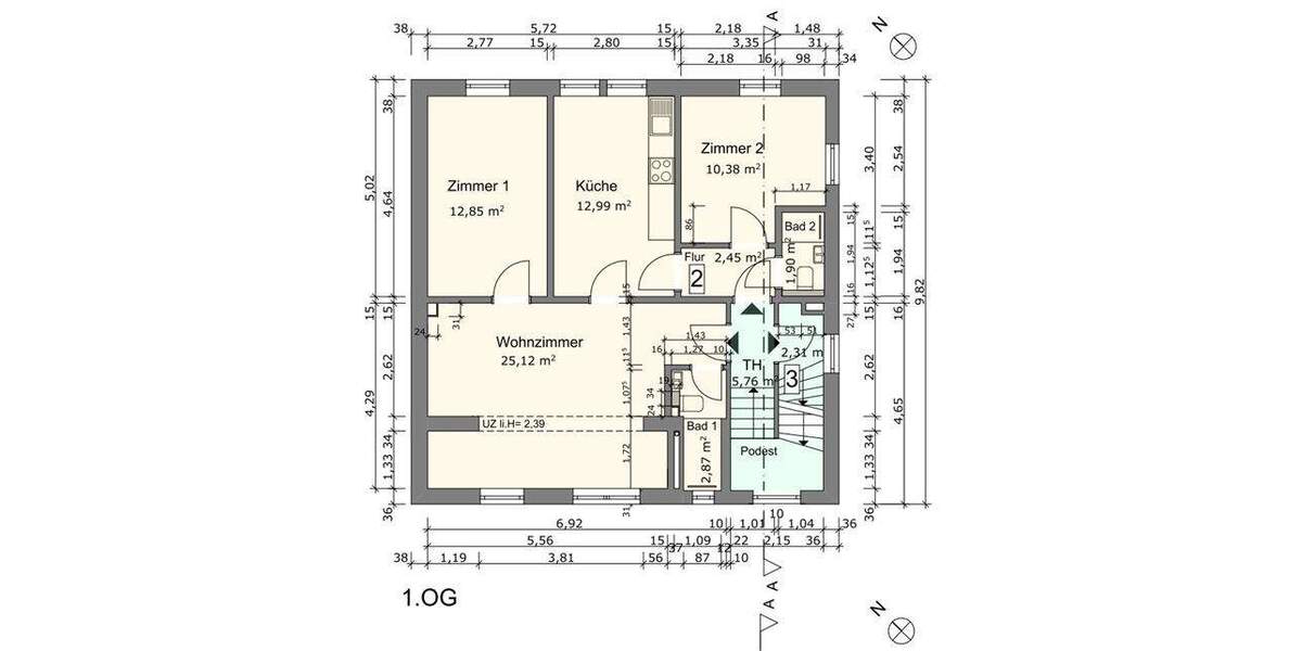 Etagenwohnung Hanau Großauheim - 3 Zimmer, 68 m&sup2;, 269.000&euro; | Angebot:25735314