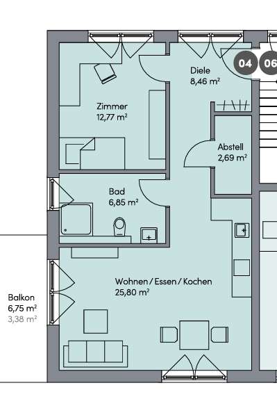 Etagenwohnung Frankfurt Unterliederbach - 2 Zimmer, 60 m&sup2;, 399.000&euro; | Angebot:23204014