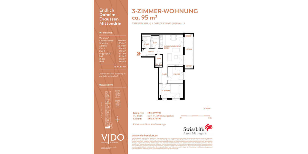 Etagenwohnung Frankfurt am Main Altstadt - 3 Zimmer, 94 m&sup2;, 599.900&euro; | Angebot:23982312