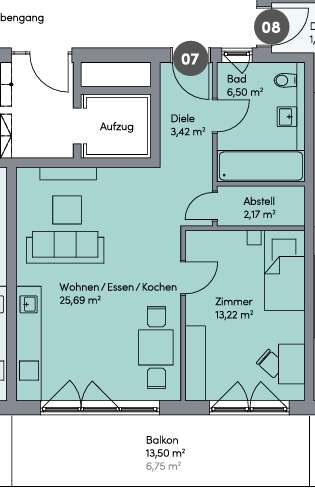 Etagenwohnung Frankfurt Unterliederbach - 2 Zimmer, 58 m&sup2;, 387.000&euro; | Angebot:23519205