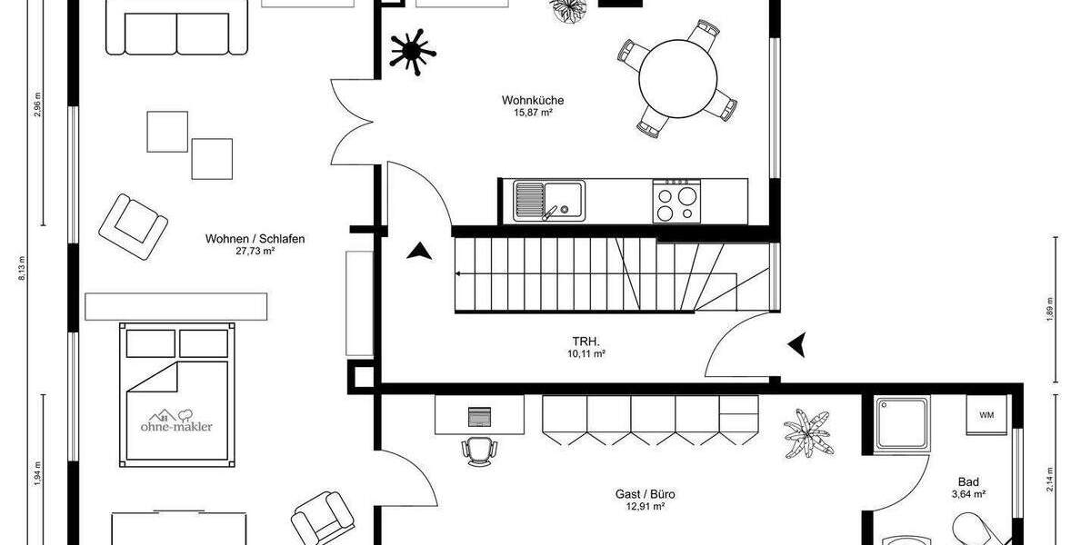 Etagenwohnung Griesheim - 2 Zimmer, 62 m&sup2;, 208.000&euro; | Angebot:25657558