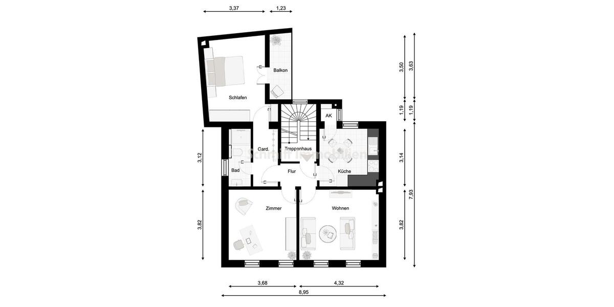 Etagenwohnung Frankfurt am Main Sossenheim - 3 Zimmer, 66 m&sup2;, 815&euro; | Angebot:25279626