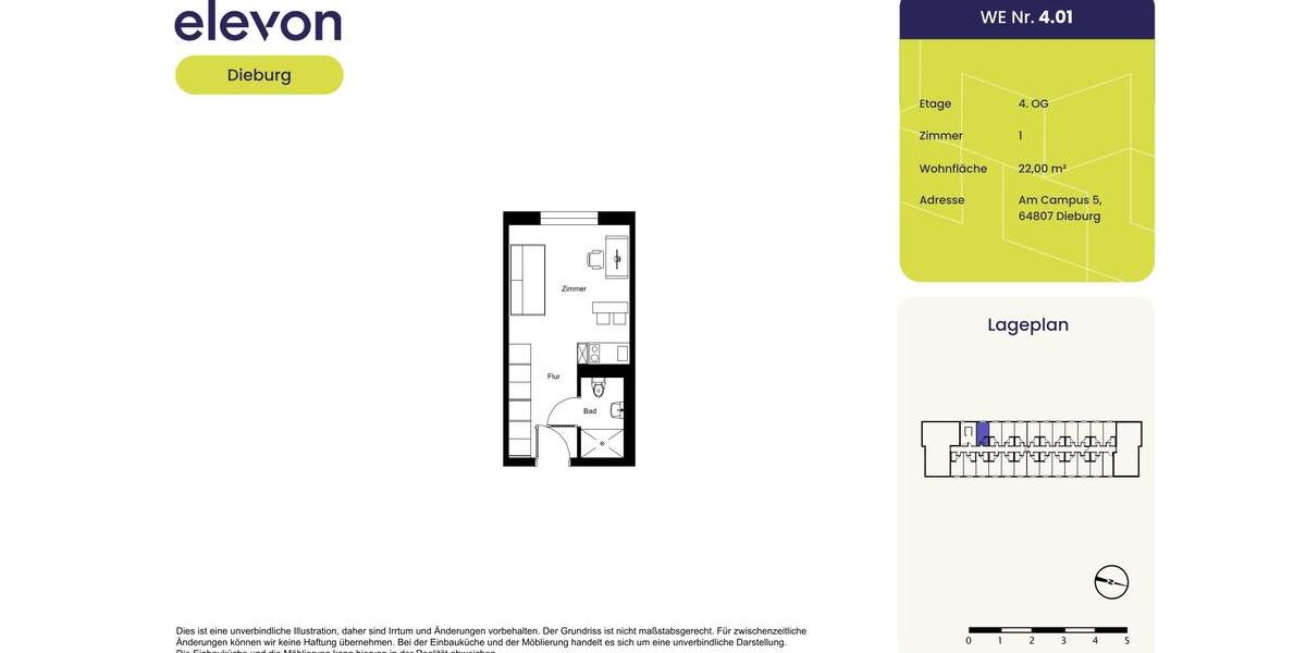 Etagenwohnung Dieburg - 1 Zimmer, 22 m&sup2;, 395&euro; | Angebot:26490684