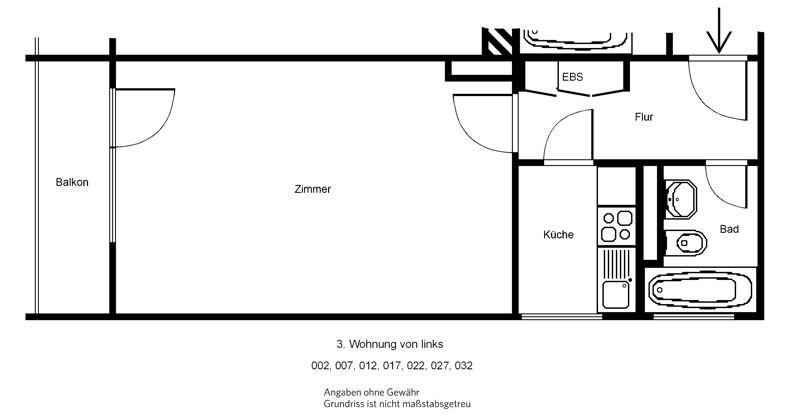 Etagenwohnung Frankfurt am Main Fechenheim - 1 Zimmer, 36 m&sup2;, 576&euro; | Angebot:25601784