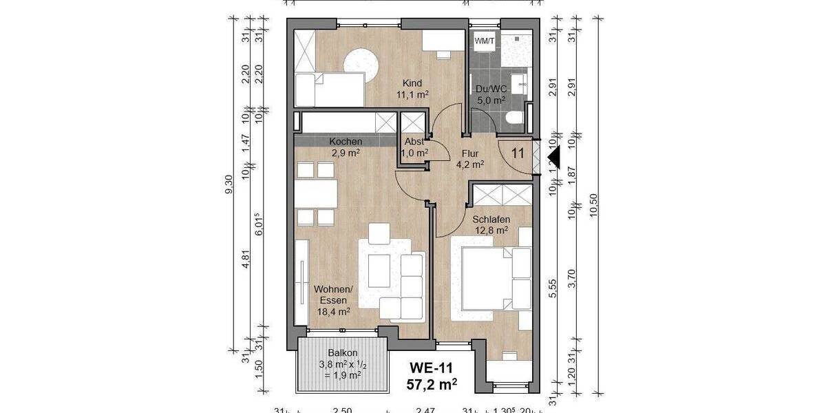 Etagenwohnung Offenbach am Main Bürgel - 3 Zimmer, 57 m&sup2;, 319.680&euro; | Angebot:26891449