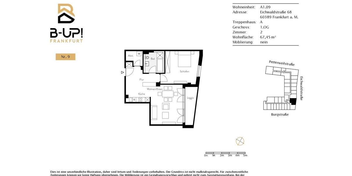 Moderner Wohnung mit Einbauküche 2 zimmer