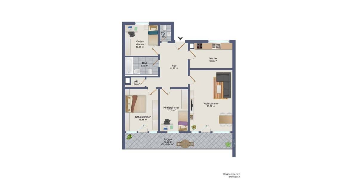 Etagenwohnung Heusenstamm - 4 Zimmer, 99 m&sup2;, 285.000&euro; | Angebot:25705187