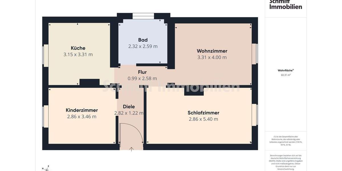 Etagenwohnung Frankfurt am Main Bergen-Enkheim - 3 Zimmer, 60 m&sup2;, 1.020&euro; | Angebot:26299431