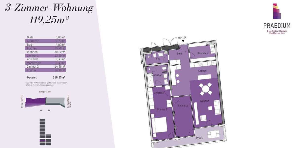 Etagenwohnung Frankfurt am Main Gallus - 3 Zimmer, 119 m&sup2;, 835.000&euro; | Angebot:27451497