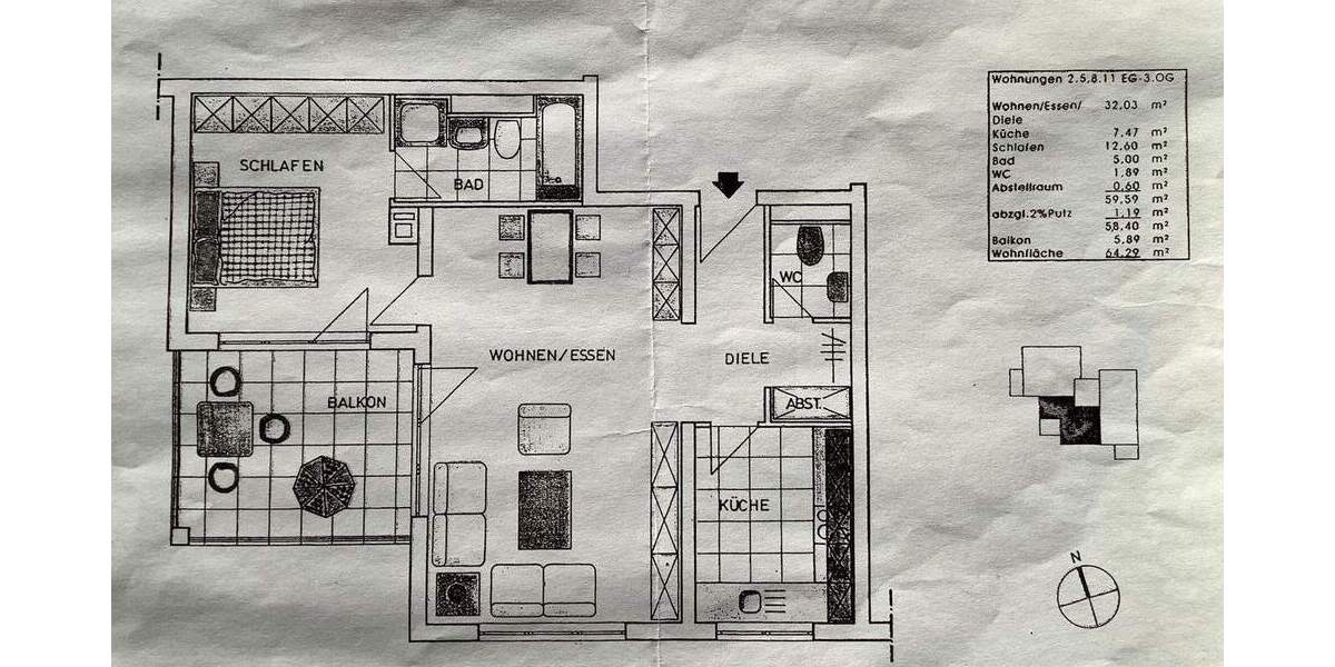 Etagenwohnung Bad Homburg Berliner Siedlung/Gartenfeld - 2 Zimmer, 64 m&sup2;, 360.000&euro; | Angebot:25693982