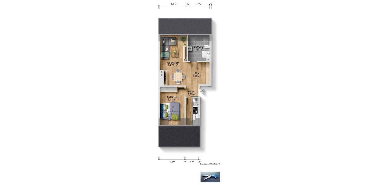 Etagenwohnung Hanau Lamboy - 2 Zimmer, 39 m&sup2;, 99.000&euro; | Angebot:26804944