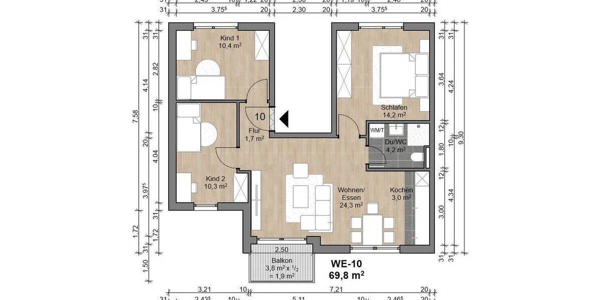 Etagenwohnung Offenbach am Main Bürgel - 4 Zimmer, 69 m&sup2;, 383.960&euro; | Angebot:26908464