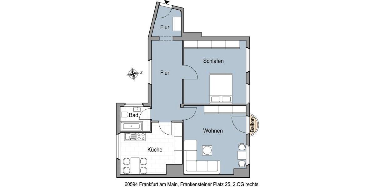 Etagenwohnung Frankfurt am Main Sachsenhausen - 2 Zimmer, 74 m&sup2;, 1.292&euro; | Angebot:26381965