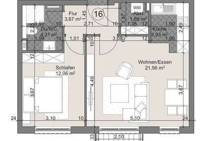 Wohnung Offenbach am Main Waldhof - 2 Zimmer, 49 m&sup2;, 904&euro; | Angebot:27162884
