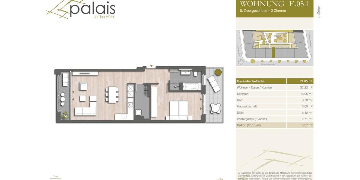 Etagenwohnung Frankfurt am Main Sachsenhausen - 2 Zimmer, 75 m&sup2;, 1.415&euro; | Angebot:24659384