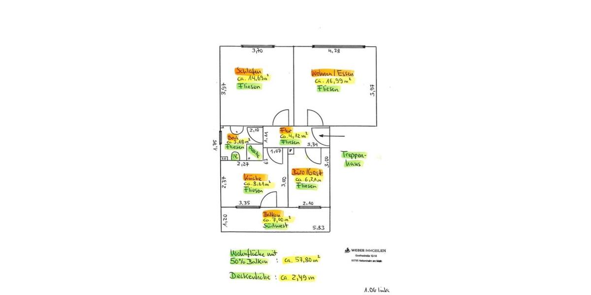 Etagenwohnung Frankfurt am Main Sindlingen - 2.5 Zimmer, 58 m&sup2;, 930&euro; | Angebot:26415779