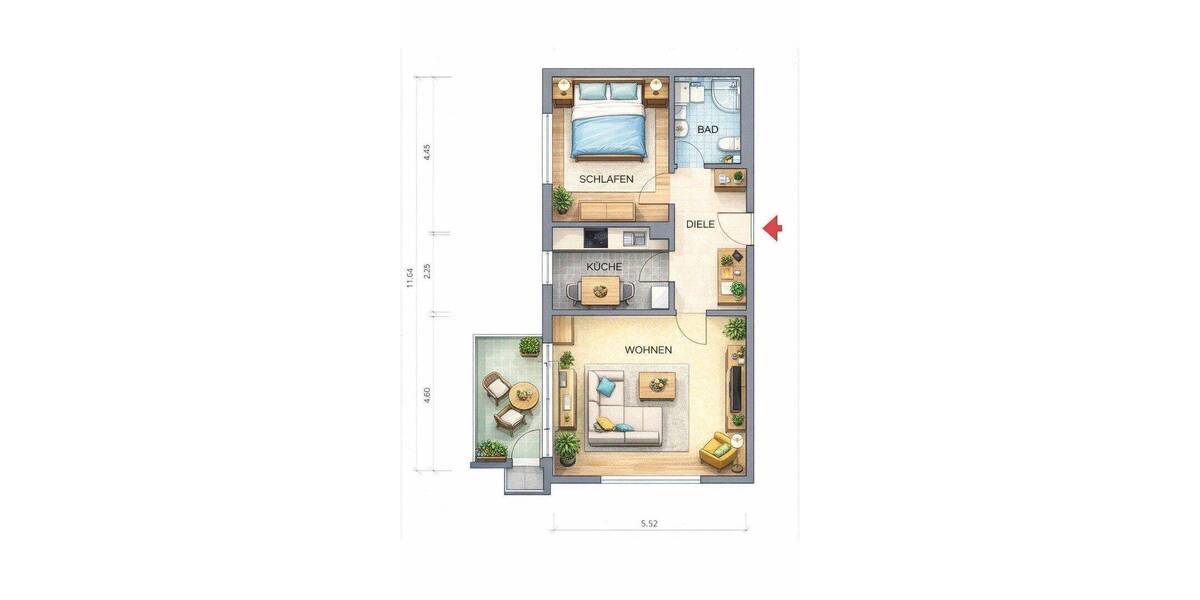 Etagenwohnung Frankfurt am Main Hausen - 2 Zimmer, 65 m&sup2;, 390.000&euro; | Angebot:26886226