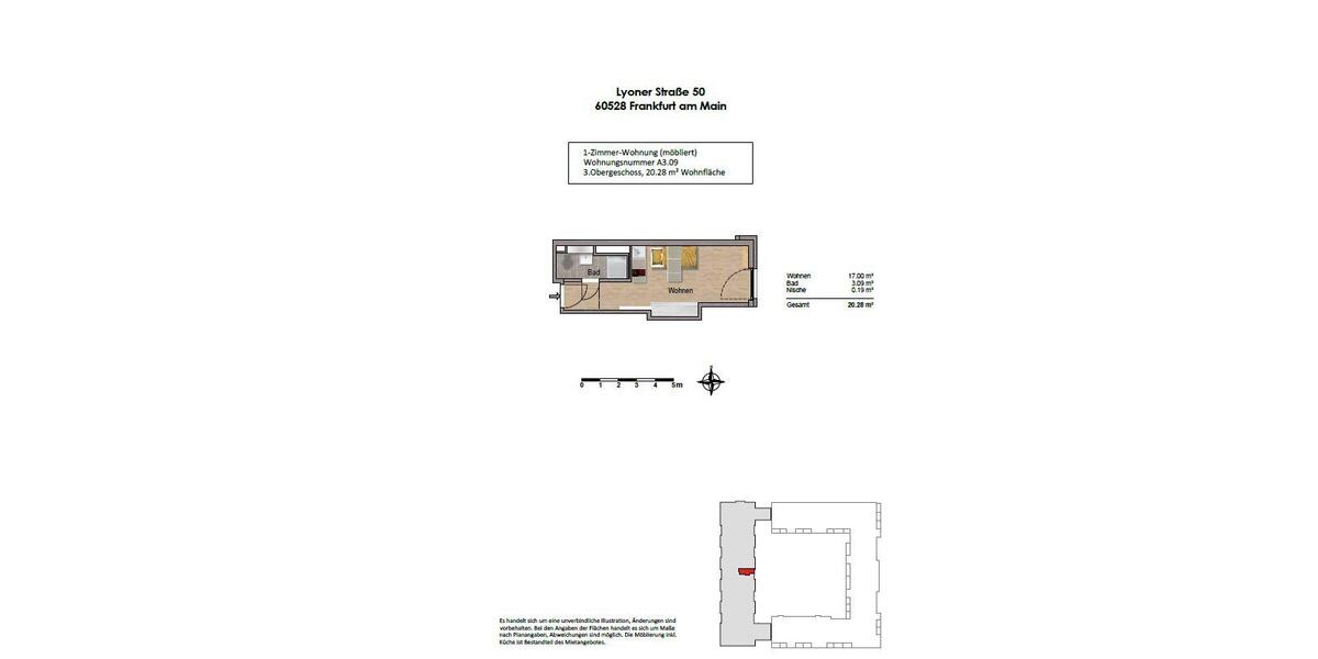Etagenwohnung Frankfurt am Main Niederrad - 1 Zimmer, 20 m&sup2;, 720&euro; | Angebot:26003335