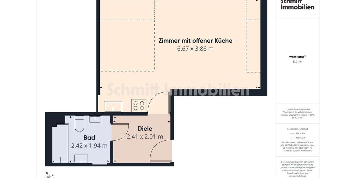 Etagenwohnung Frankfurt am Main Schwanheim - 1 Zimmer, 32 m&sup2;, 495&euro; | Angebot:24978438