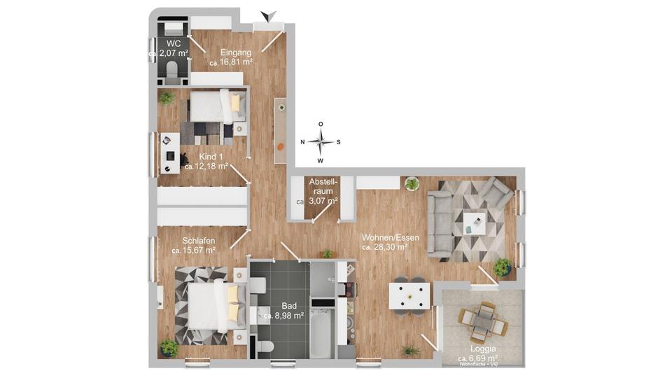 Erstbezug! Moderne 3-Zimmerwohnung mit Loggia 3 zimmer