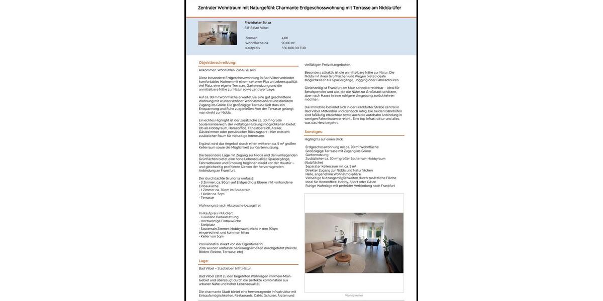 Erdgeschoßwohnung Bad Vilbel - 3 Zimmer, 90 m&sup2;, 550.000&euro; | Angebot:27243034